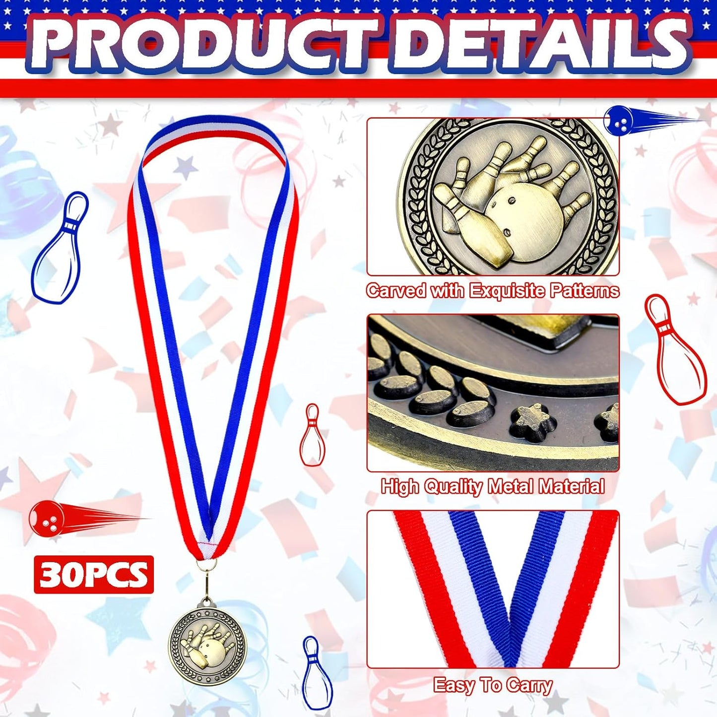 Remuuly 30 Pcs Gold Medals Bulk 2'' Basketball Soccer Baseball Volleyball Football Lacrosse Kickball Cheer Bowling Trophy Medals for Awards for Sports Participation Winner Gift