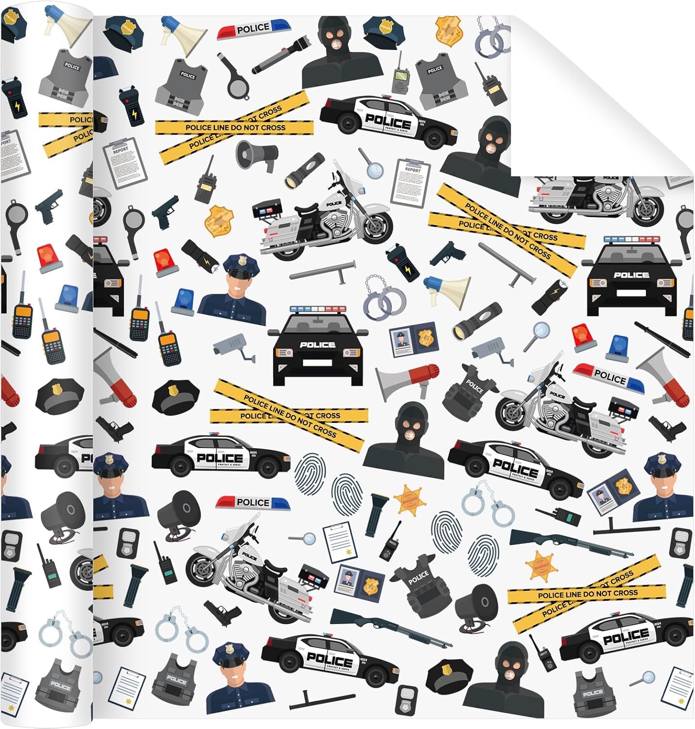 Pineraap Police Wrapping Paper Roll - 17Inch x16.4Feet - Cop Police Theme Gift Wrap for Parties,Birthday,Graduation,Retirement