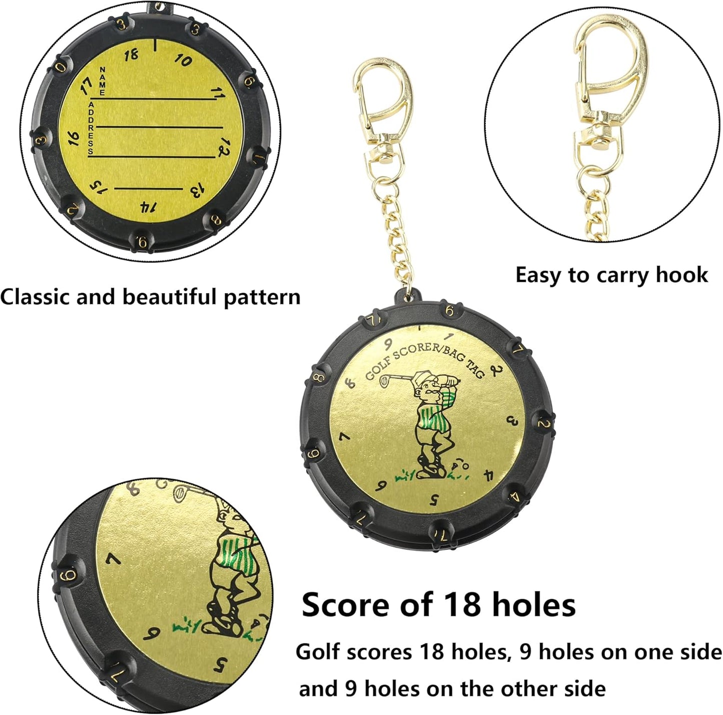 Golf Score Counter 18 Holes Golf Score Stroke Shot Counter Keeper Round Scoring Tag with Clip Keychain