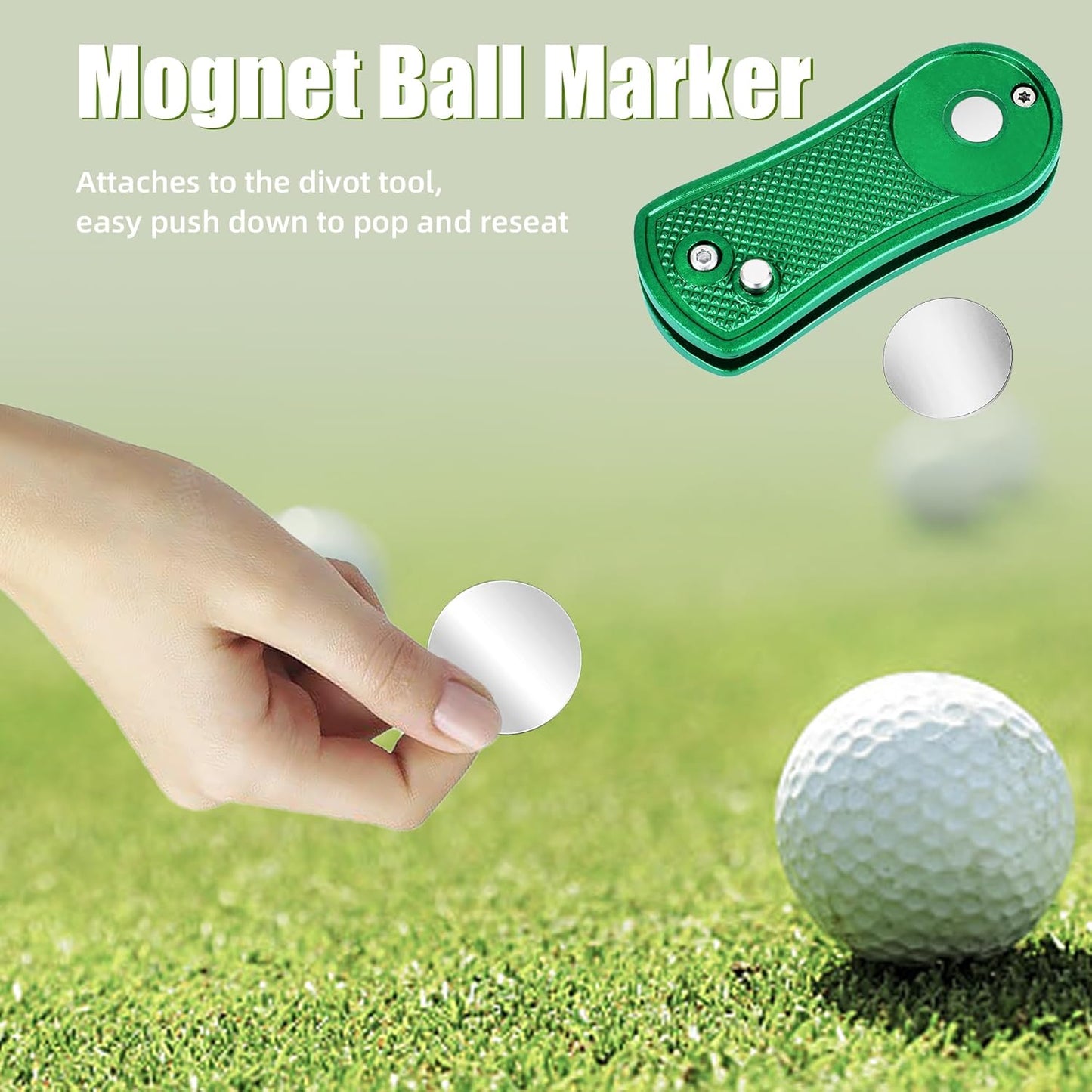 Mile High Life Golf Divot Repair Tool, All Metal Foldable Divot Tool with Pop-up Button & Magnetic Ball Marker