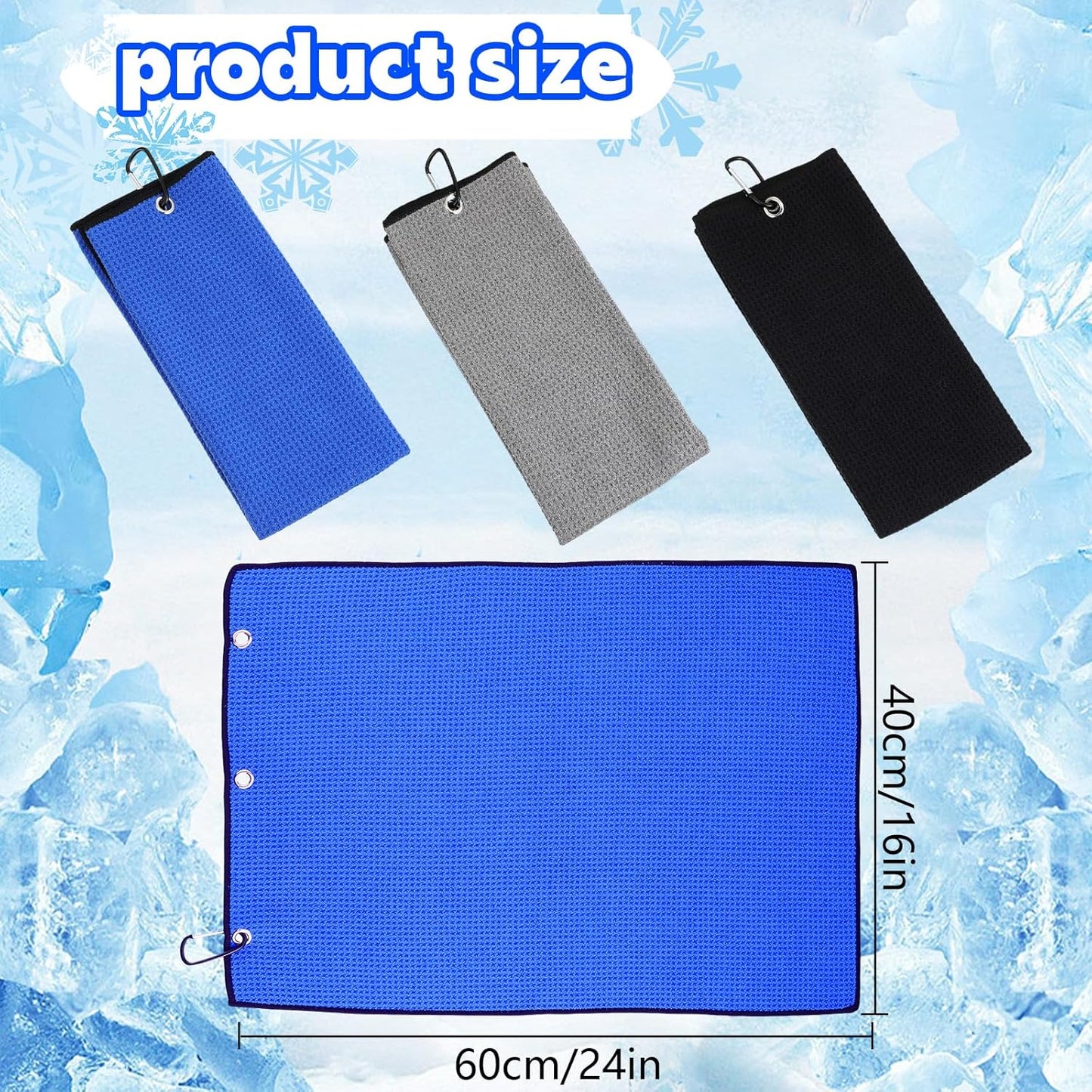 Batiyeer Golf Towels Bulk for Bags 16'' x 24'' Microfiber Waffle Pattern Golf Towels Trifold with Clip for Hiking,Tournament, Yoga