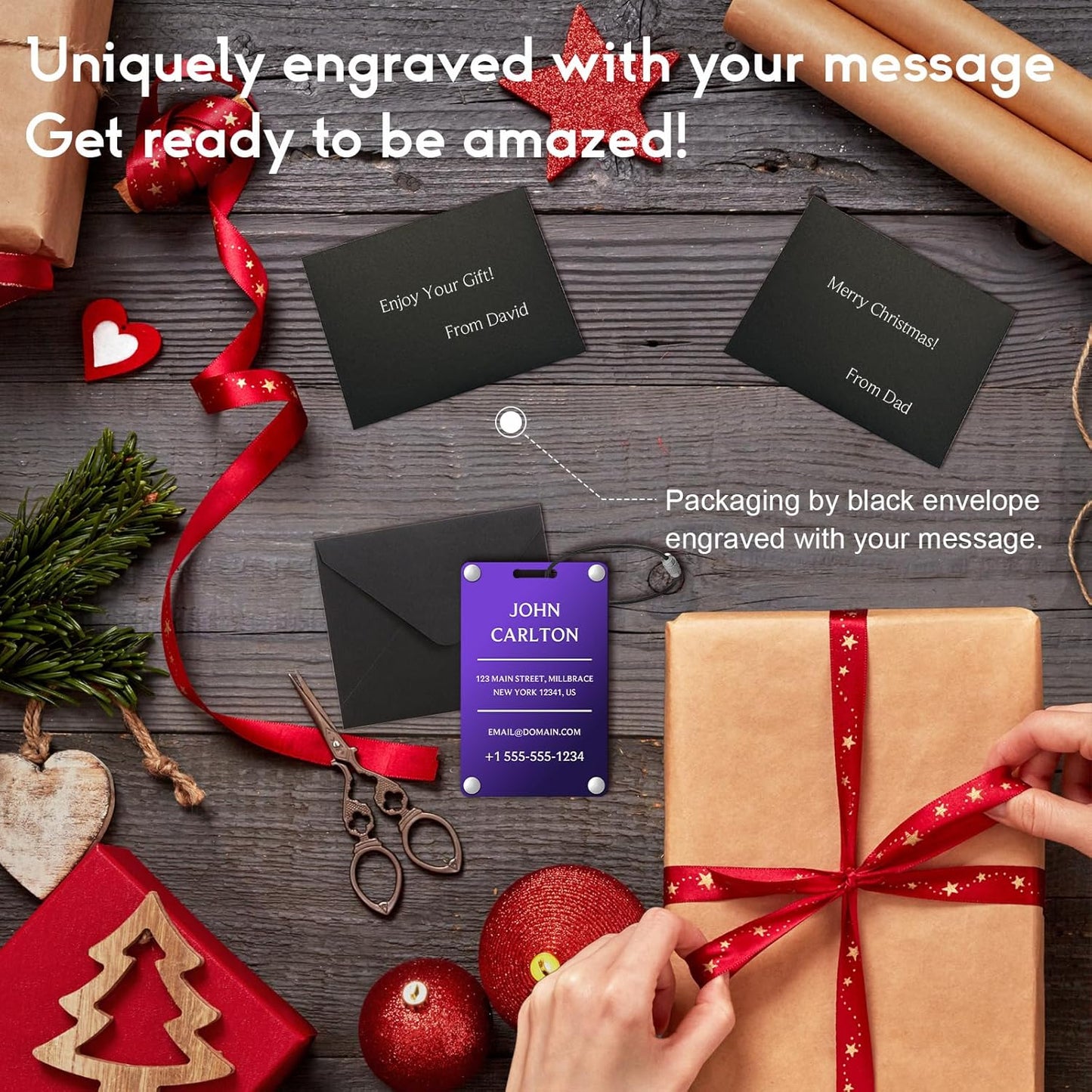 Personalized Luggage Tags for Suitcases - Aluminum Custom Luggage Tags for Backpacks & Bags, Sturdy, Waterproof & Heavy Duty (Purple/Card-Sized)