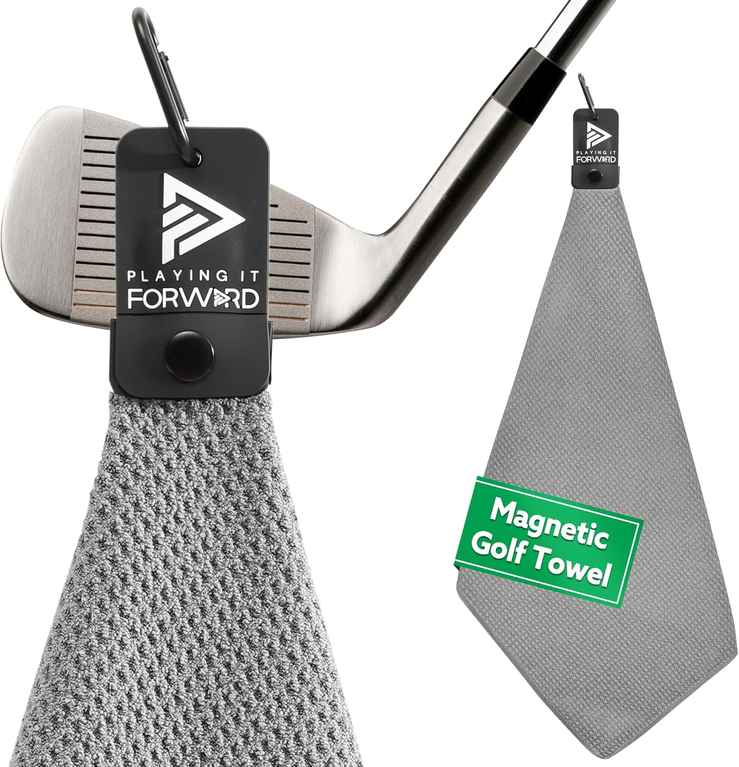 Magnetic Golf Towels for Golf Bags with Clip & Ultra Strong Magnet - Waffle Weave Microfiber Towel for Secure Hold on Bags & Carts - Ideal Club Cleaner & Accessories - Gray