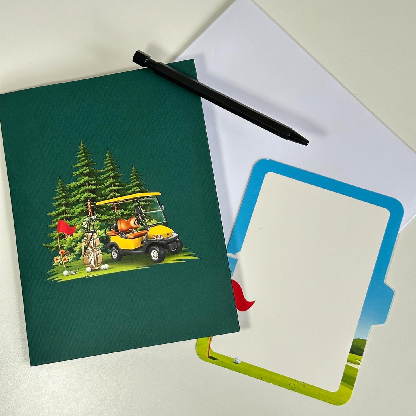 Pop Up Greeting Card Golf Cart Course Field Tournament Birthday Thank You Anniversary Holiday for Him Husband Boyfriend Adventure Outdoor Sport Vacation