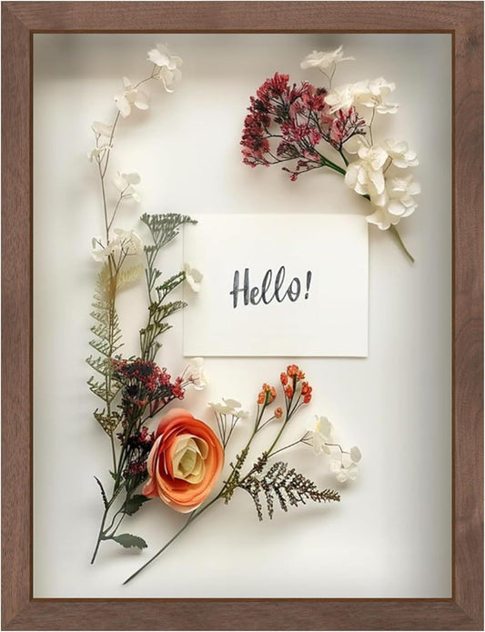 FrameWorks 12” x 16” Dark Oak Wooden Shadow Box Frame – Display Case with Soft Felt Back, Memory Box with Tempered Glass, Display Box with Elegant White Ball Push Pins, Wooden Flower Box