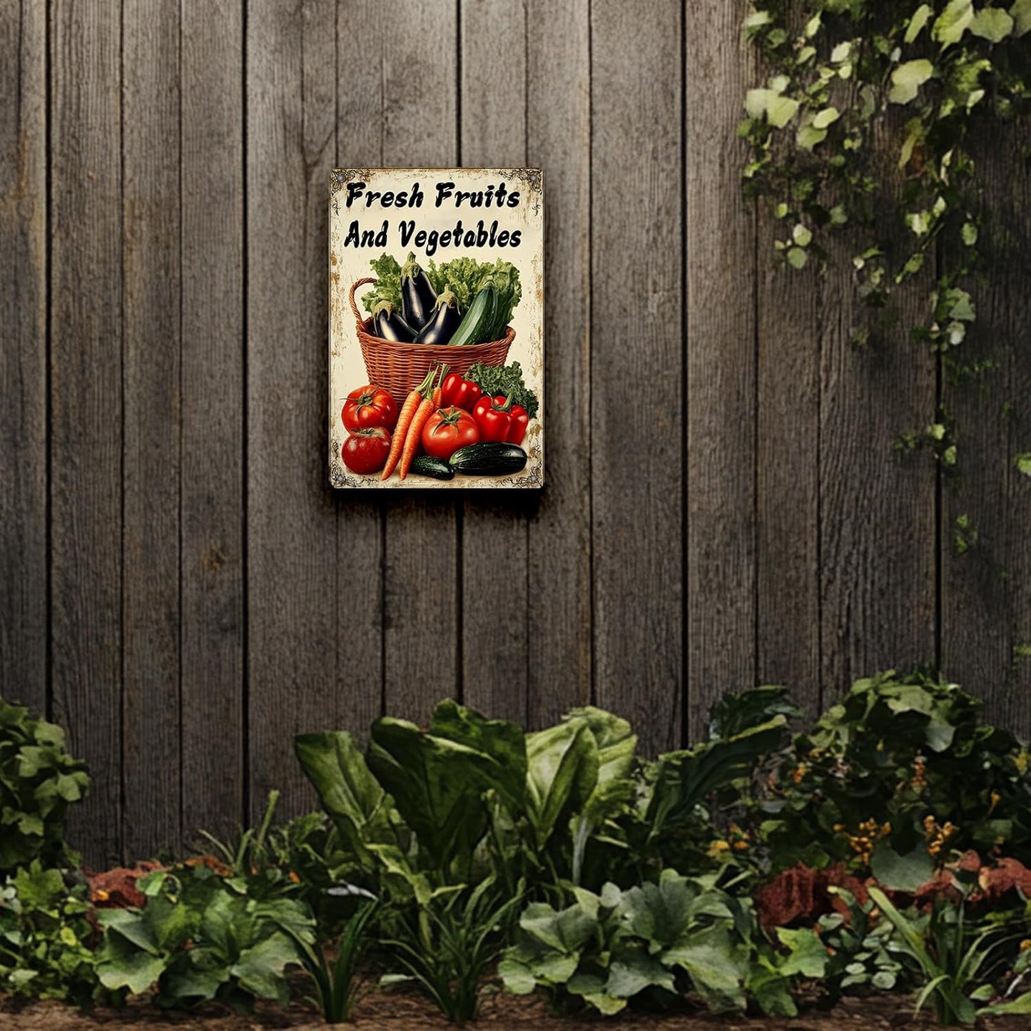 Fresh Fruits and Vegetables Tin Sign Funny Vegetables Farm Plaque Retro Home Kitchen Wall Decor 8x12 Inch
