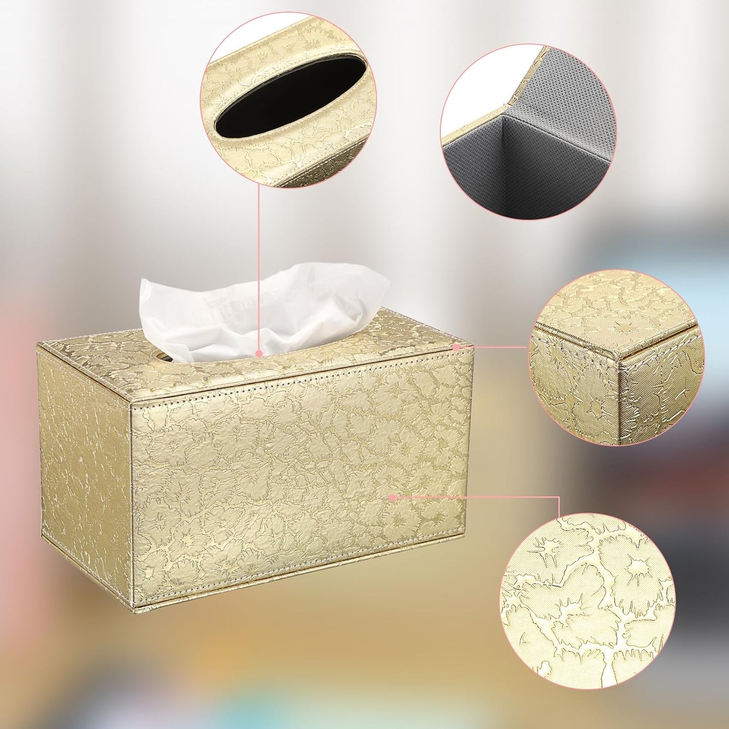 Sumnacon Tissue Box Cover Rectangle Leather Tissue Box with Magnetic Bottom,PU Cube Tissue Box Holder Decorative Gold Tissue Cover for Bathroom Toilet Bedroom Kitchen Office Table Desk Office,Large