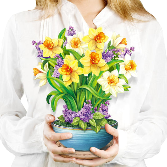 Airpark Pop Up Flower Card, 3D Greeting Card – Yellow Daffodils – For Spring Gifting – New Beginnings, Get Well, Encouragement