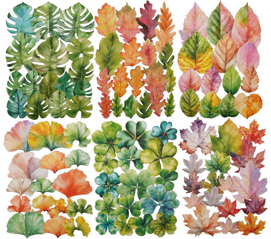Botanical Leaf Stickers, 270PCS Plant Stickers for Scrapbooks Journals DIY Crafts Writable Cowhide Paper Material