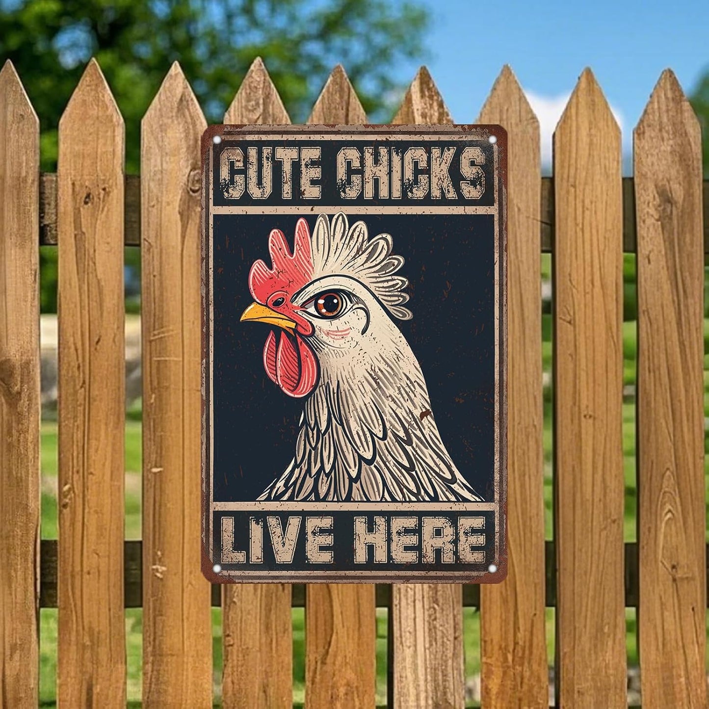 Chicken Signs For Coop Funny Outdoor - Cute Chicks Live Here Iron Sign Poster Chicken Sign Home Decor Garage Bar Restaurant Kitchen Cafe Bar Pub 12x8 Inch Wall Art Decor