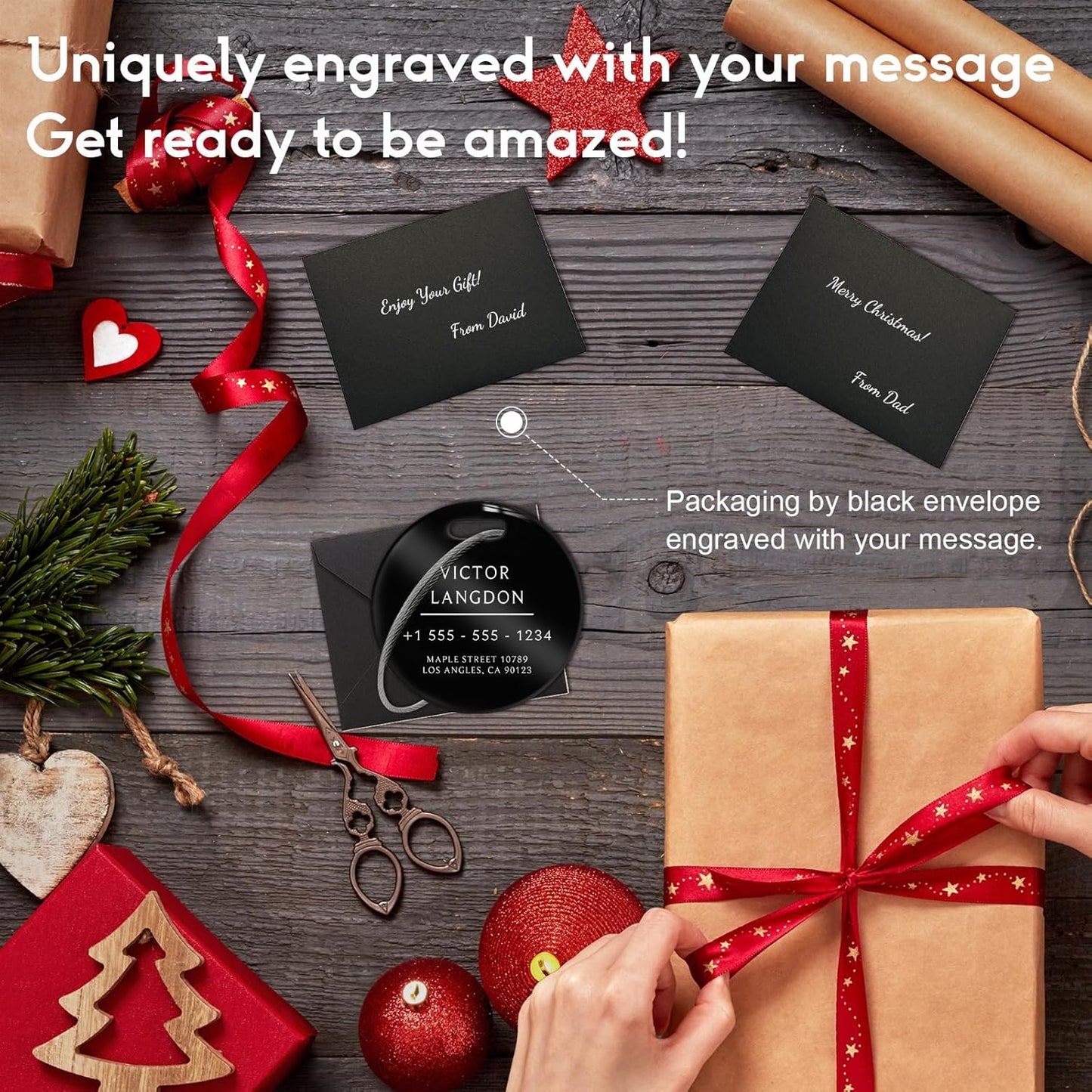 Stainless Luggage Tags for Suitcases: Metal Personalized Luggage Tags and Bags with Customizable Texts (Black)