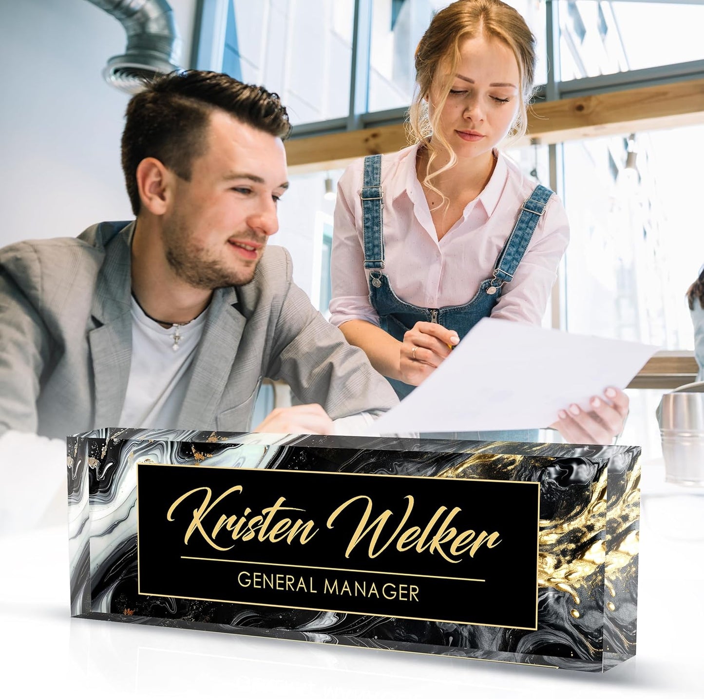 Custom Desk Name Plate Personalized, Acrylic Name Plate for Desk, Office Desk Decor for Women and Men, Employee Appreciation Gifts Office Gifts for Boss, Manager, Teacher, Nurse (deep Marble)