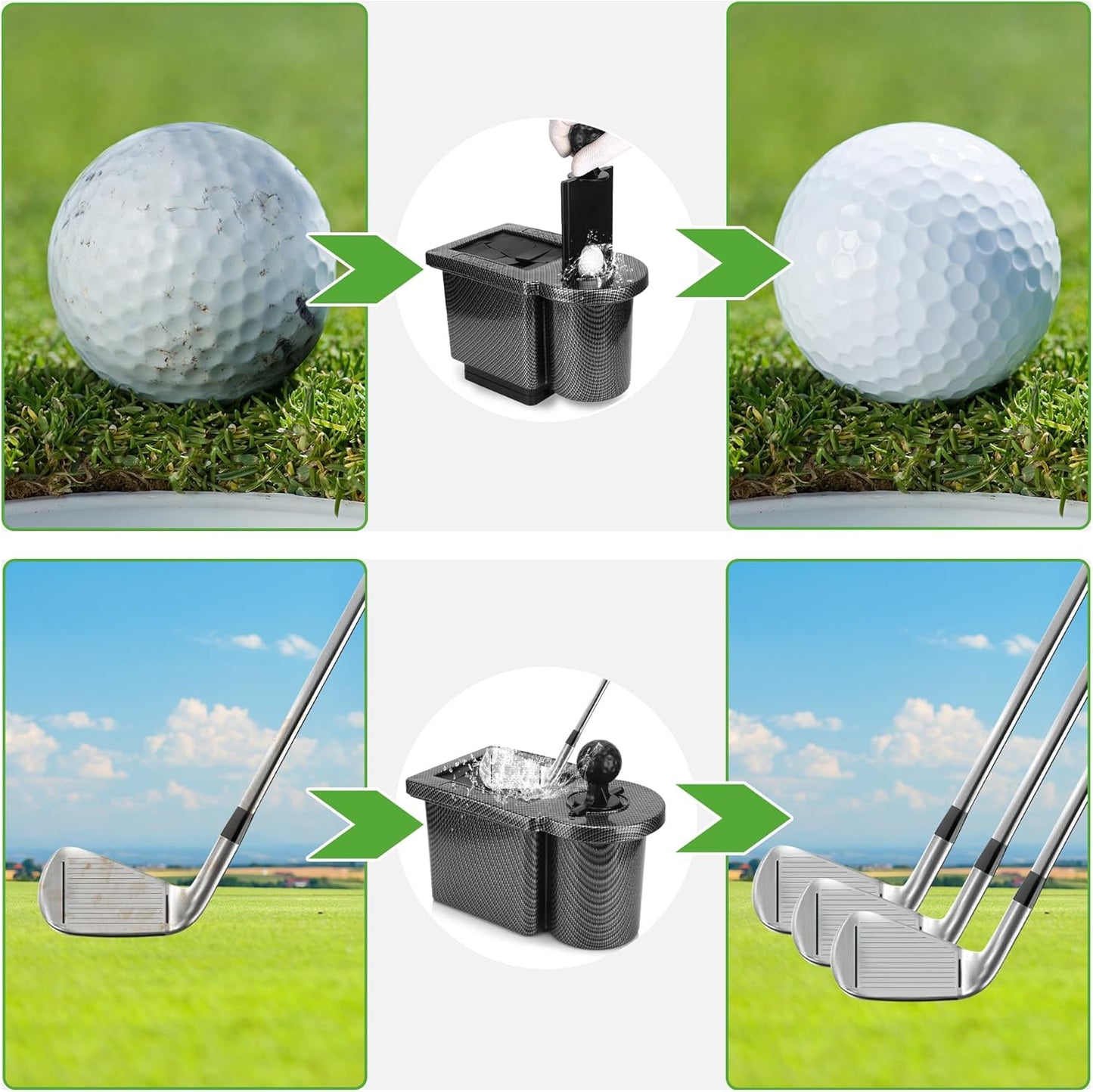 10L0L Golf Cart Ball and Golf Club Head Cleaner/Washer 2-in-1 with Universal Bracket-Removable-Fits EZGO TXT RXV & Club Car DS Precedent & Yamaha Models