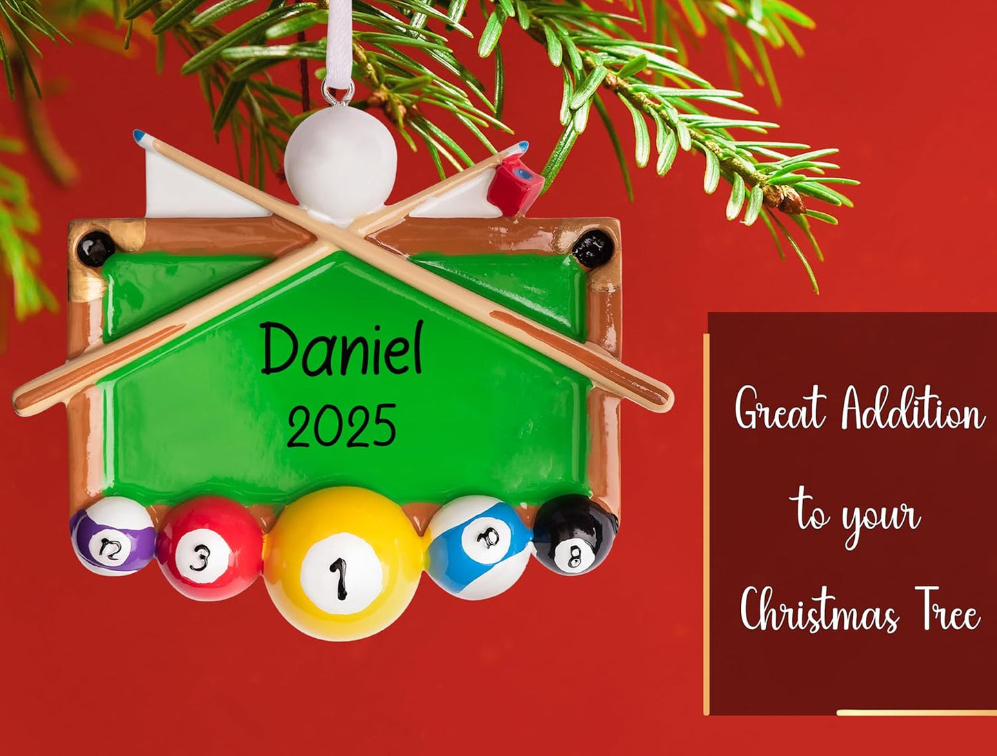 Personalized Billiards Christmas Ornament 2025 | Pool Table Balls Cue Xmas Tree Decor - Unique Keepsake Gift for Billiard Pool Player Snooker Lovers | Custom Name & Year - Free Customization