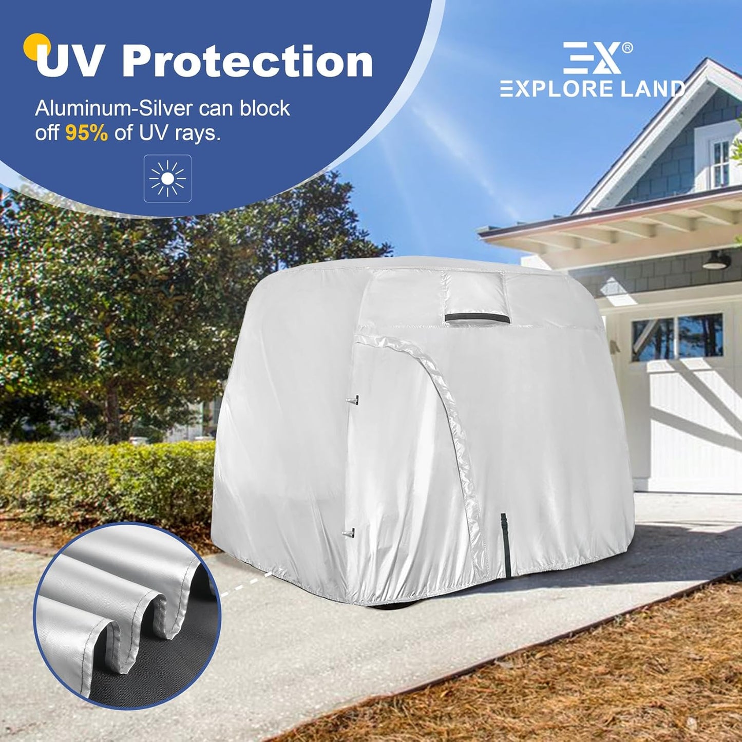 Explore Land Waterproof Golf Cart Cover Universal Fits for Most Brand 2/4/6 Passenger Car