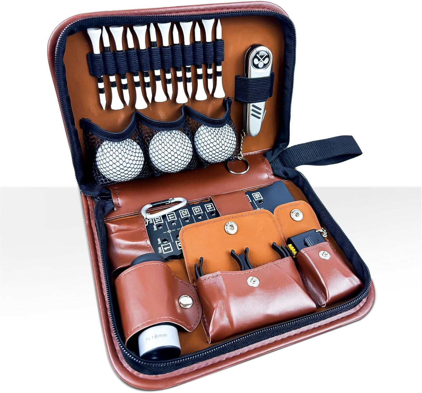 Golf Gift Set - Complete Golfing Accessories for Men & Women, Dad, with 3 Golf Balls, Bag Case, Rangefinder, Tees, Brush, Divot Knife, Scorer & Ball Clamp, Essentials Golf Accessories, Best Golf Gifts