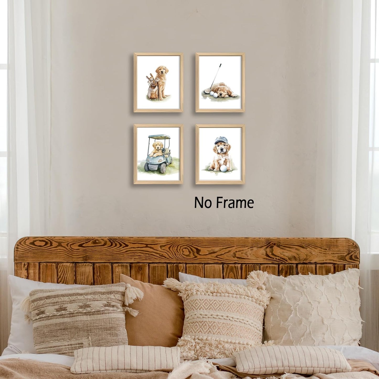 KSDUT Dog Golf Wall Art Decor Set of 4 - Golden Retriever Golfing Artwork Poster Rustic Kids Room Golf Wall Decor for Nursery Bedroom Home Gallery Decorations - 8"x10" Unframed