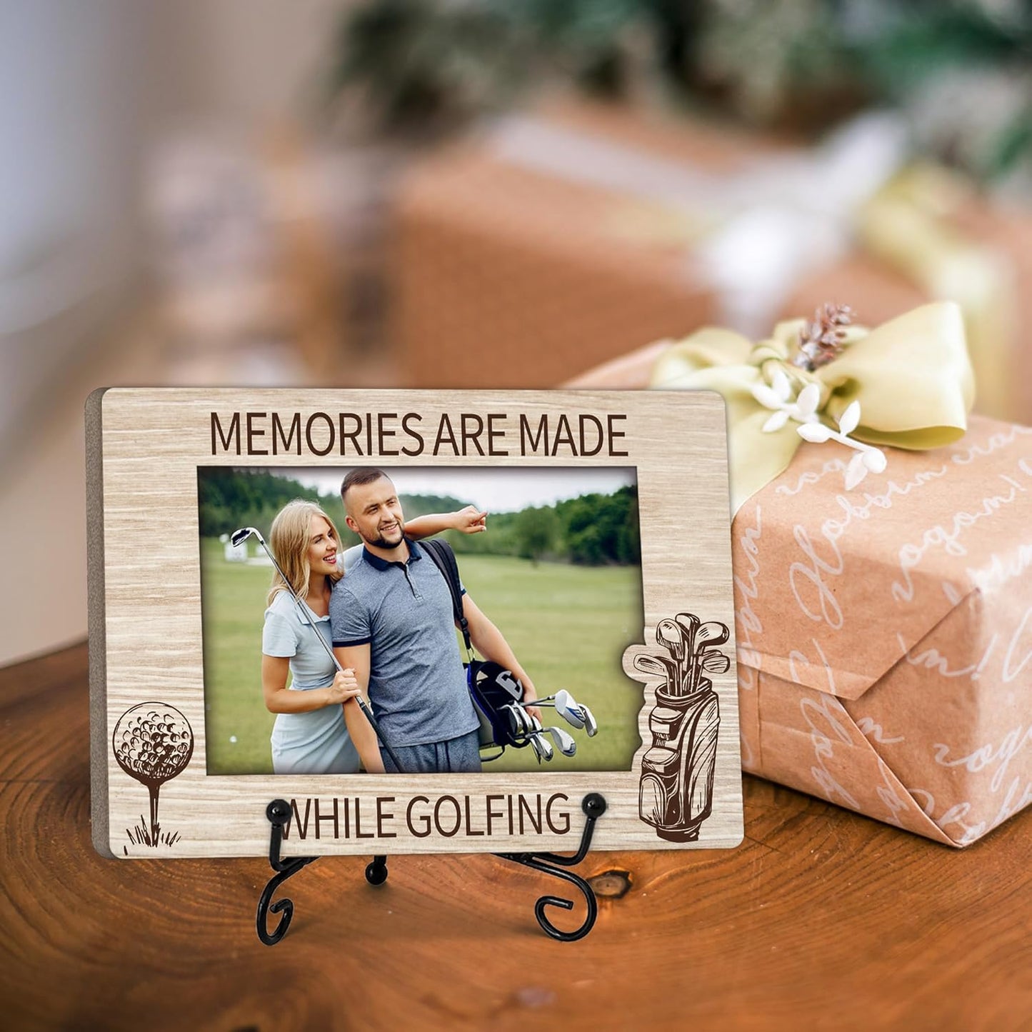 Special Golf Gifts for Women Men Friends, Warm Memory Gift for Family, Golf Decorative Photo Frame, Wooden Picture Frame with Stand, Golfer Present, Home Office Desk Decor-B25