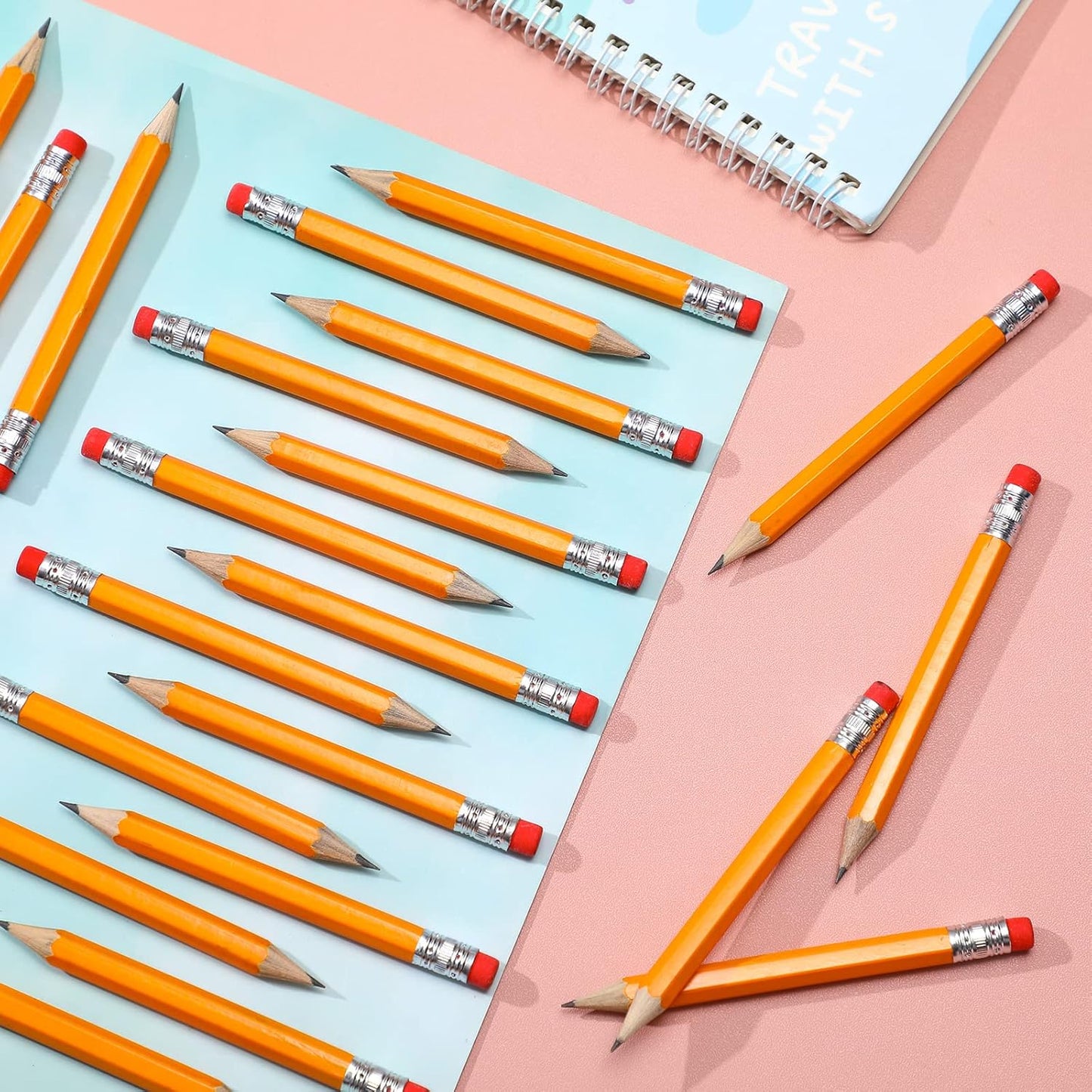 Outus 144 Pcs Mini Golf Pencils Bulk Half Pencils with Eraser #2 HB Pre Sharpened for Party Favors Office Supplies 4 Inch(Yellow)