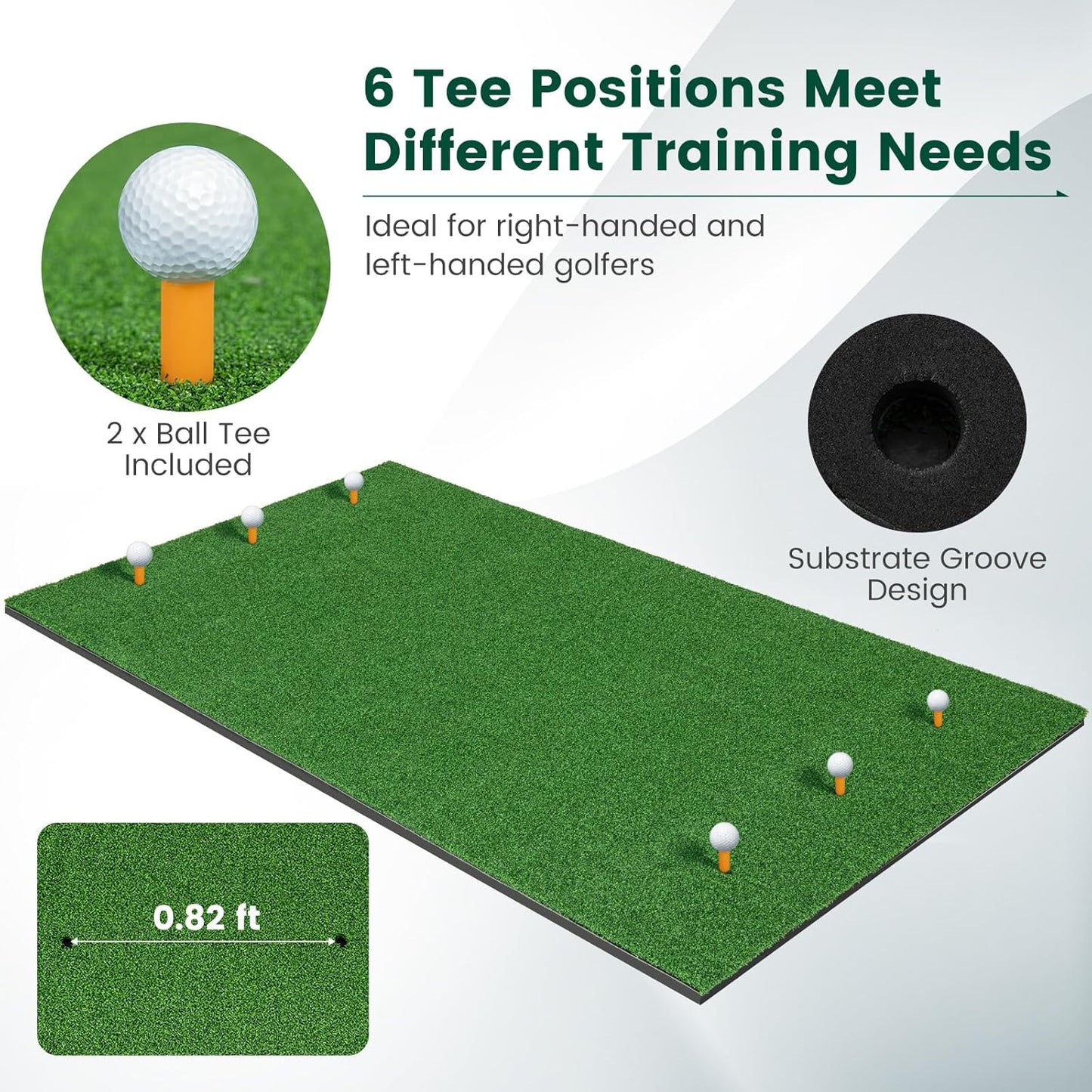 Goplus Golf Mat, 5x3ft/5x4ft Golf Hitting Mat 20/25/27/32mm Thick w/2 Alignment Sticks & 2 Golf Tees, Portable Artificial Turf Grass Training Mat Practice for Indoor Outdoor