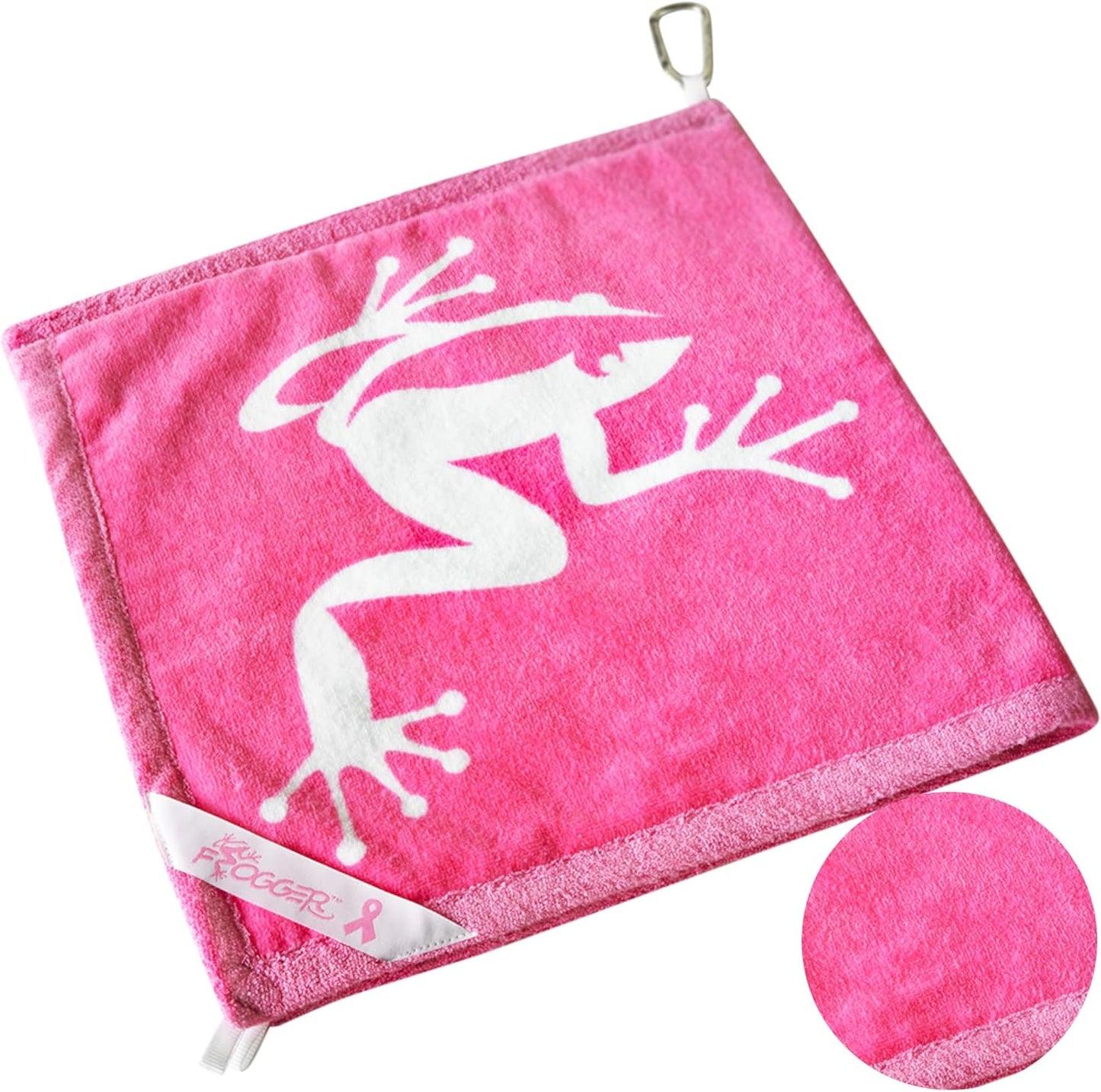 Frogger Amphibian Golf Towel with Wet and Dry Technology, Pink - Golf Bag Accessory for Men and Women with Carabiner Clip