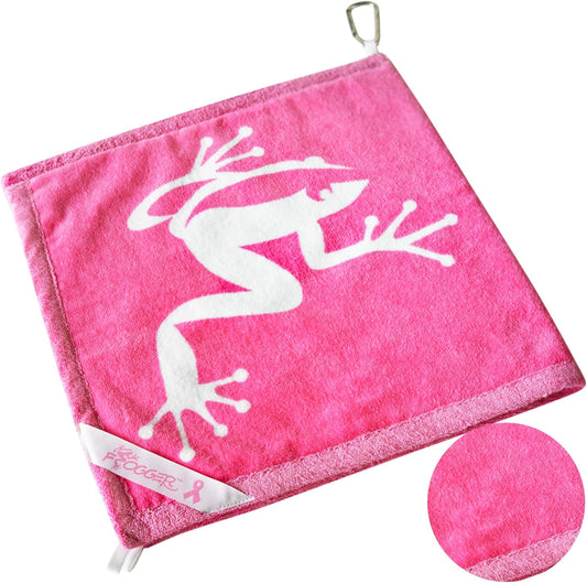 Frogger Amphibian Golf Towel with Wet and Dry Technology, Pink - Golf Bag Accessory for Men and Women with Carabiner Clip