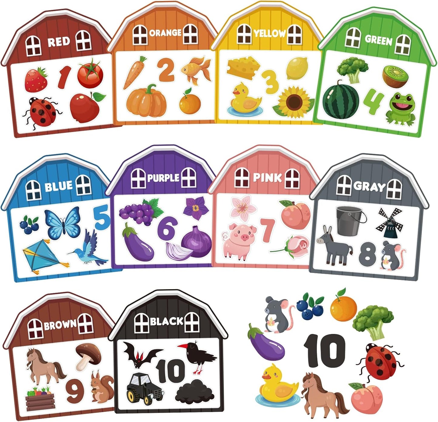 10Pcs Magnetic Color Sorting Toys 60 Toddler Magnets for Refrigerator, Cute Farm Animal Fridge Magnets for Early Education Toddler Color Sorting Learning Activities