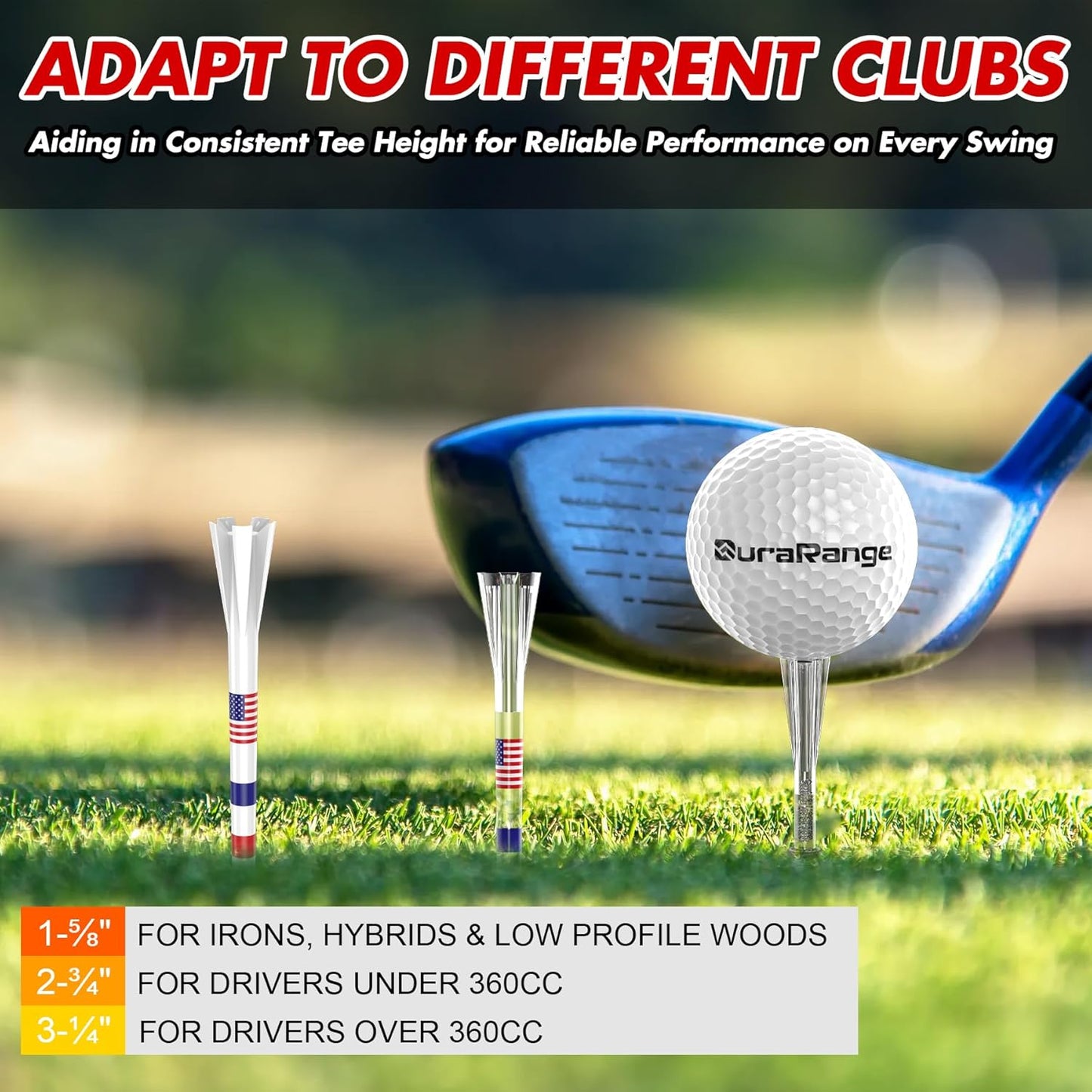 Premium Golf Tees - 5-Prong & 4-Prong Anti-Slip, Enhanced Stability, Unbreakable Golf T 3-1/4" for 360cc Drivers, Ideal Gift for Golfer