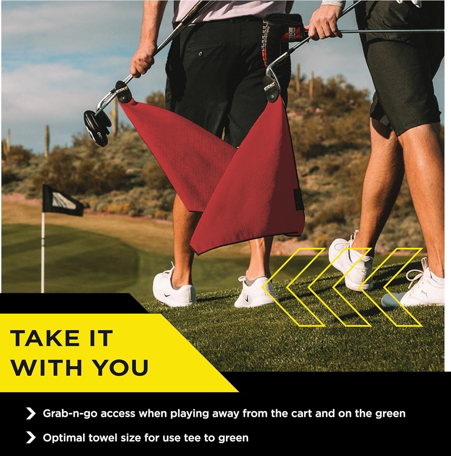 STICKIT Magnetic Golf Towel, Red, Premium 29" Microfiber with Deep Waffle Pockets, Industrial Strength Magnet for Secure Hold to Golf Carts & Clubs, Ultra-Absorbent, Fast-Drying, Easy-Clean Design