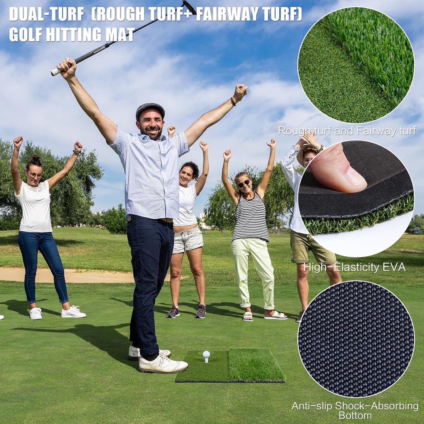 SIOTMERA 23x16IN & 5x4FT Golf Mat, Dual-Turf Golf Hitting Mat with High-Elasticity EVA Anti-Slip Bottom, Anti-Deformation,Reinforced Glue, Ideal for Swing,Chipping Practice,Indoor/Outdoor