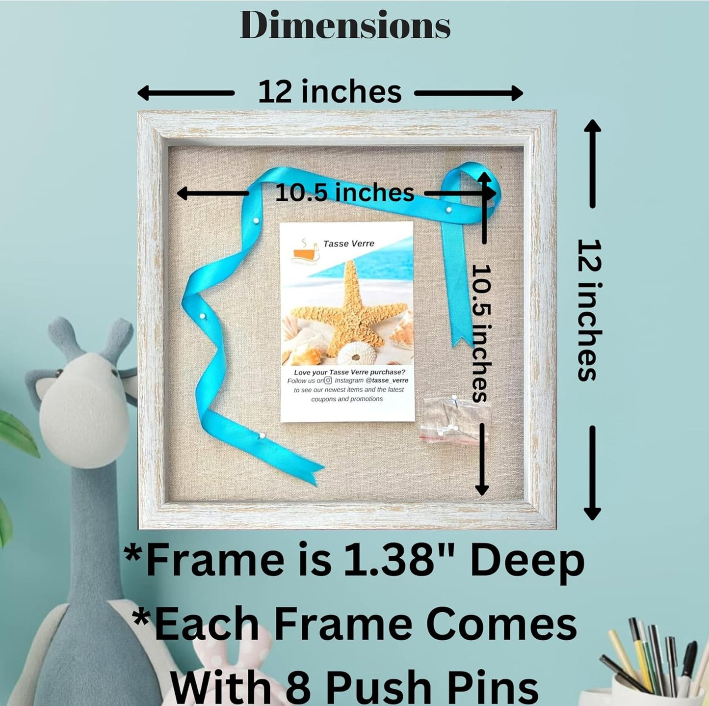 Tasse Verre 12x12 Rustic Display Shadow Box (2-Pack) Frame w/Linen Background and 16 Stick Pins - Ready to Hang Shadowbox Picture Frame - Box Display Baby Memorabilia Wedding