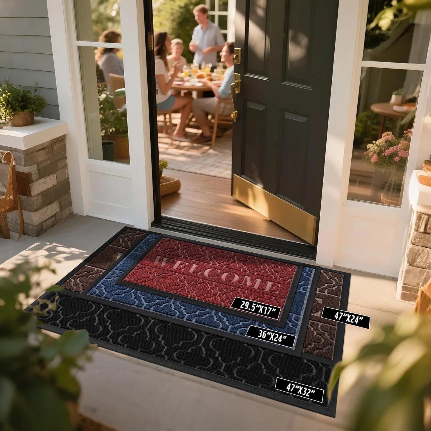 Yimobra Welcome Mat Outdoor Indoor, All-Season Waterproof Front Door Mat Outside Entrance, All-Weather Heavy Duty Non-Slip Doormat, Low Profile Porch Patio Entrance Mats, 36x24, Red