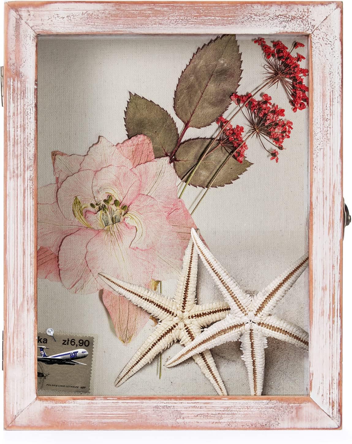 TJ.MOREE Shadow Box Frame 8 x 10 Flower Shadowbox Display Case Picture Frame with Linen Back Memorabilia Bouquet Medals Military Photos Memory Box- White Pink