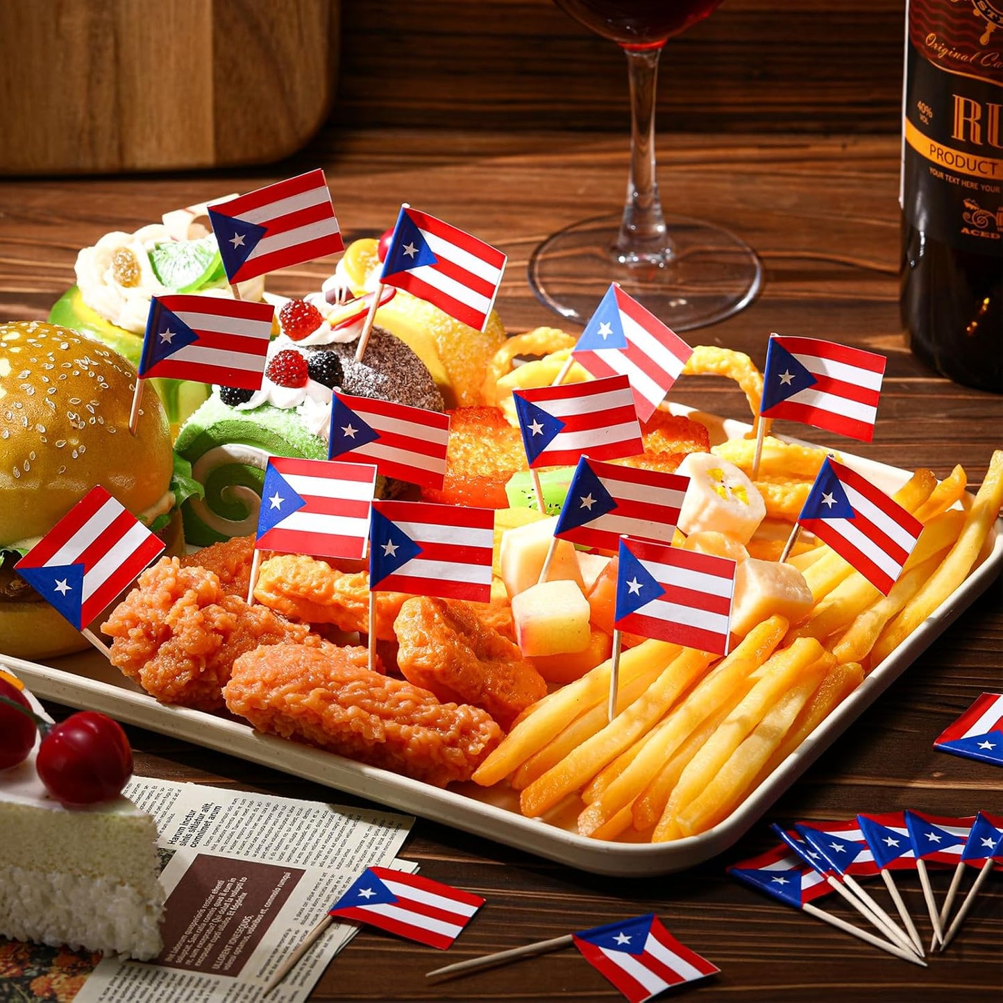 Meanplan 1000 Pcs Puerto Rico Toothpick Flags, Puerto Rican Flag Toothpicks, Cupcake Toppers, Mini Stick Decorations Food Picks for Country Party Birthday Cocktail Ice Cream Cake