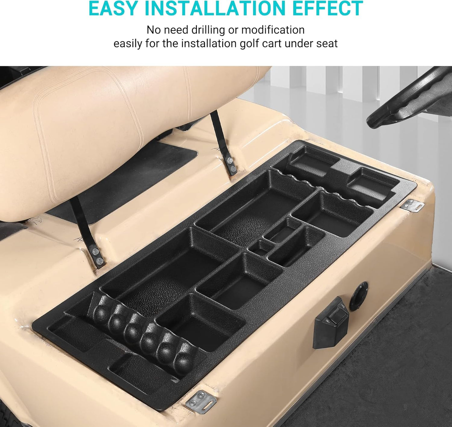 10L0L Golf Cart Under Seat Storage Tray Fits EZGO TXT, RXV, Club Car DS, Club Car Precedent, Yamaha G29, Electric Vehicle with Original Trojan Battery Underseat Organizer Container Holder Plate