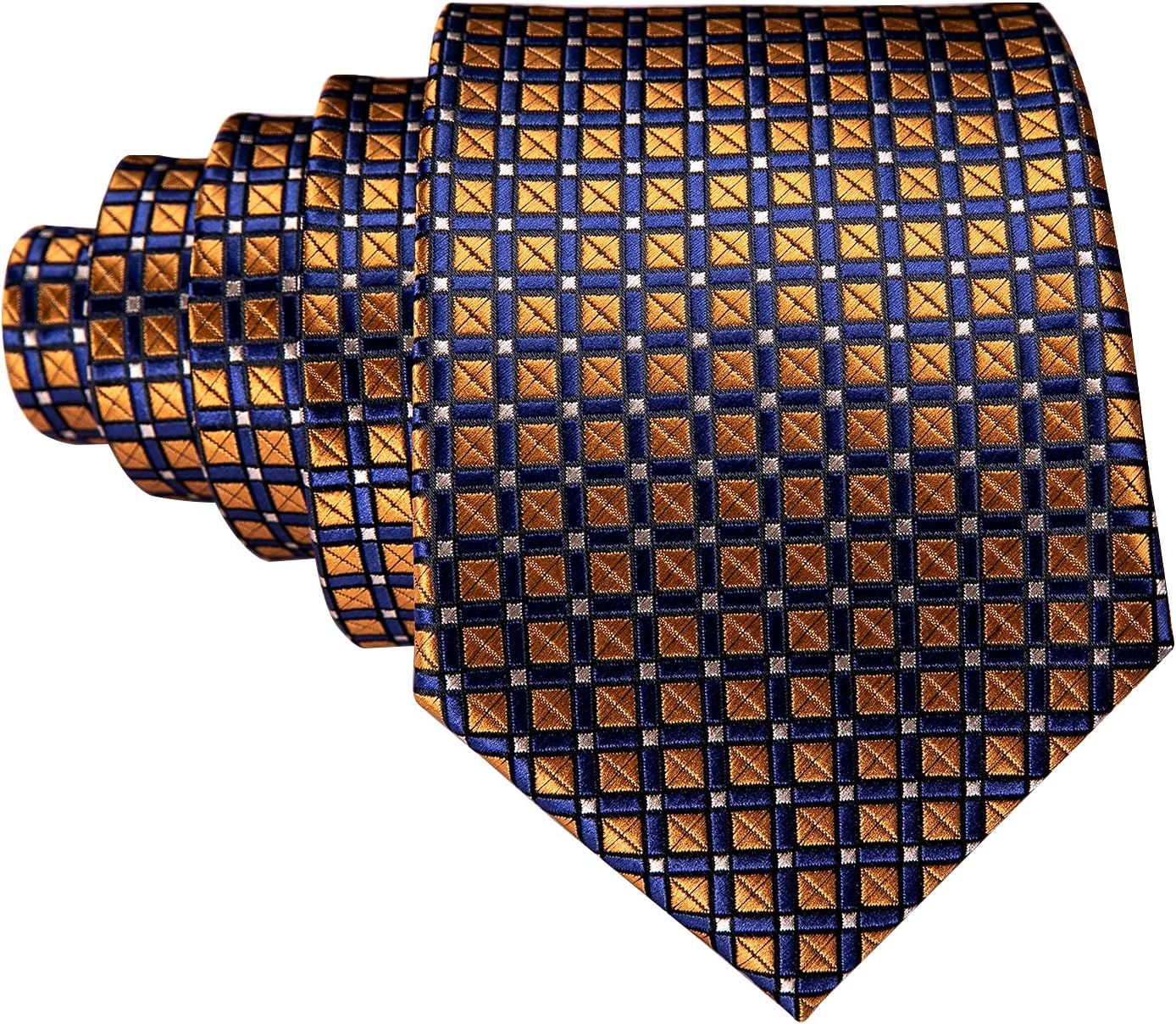 Barry.Wang Designer Classic Ties for Men Set Formal Pocket Square Cufflink Check Plaid