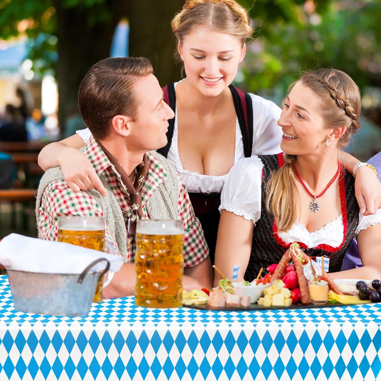 QZYL 6 PCS Oktoberfest Party Supplies, 54 X 108 in Rectangular Plastic Bavarian Blue White Diamond Checks Tablecloth, Disposable Oktoberfest Decorations, Tablecloth for Wonderland Picnic Beer Party