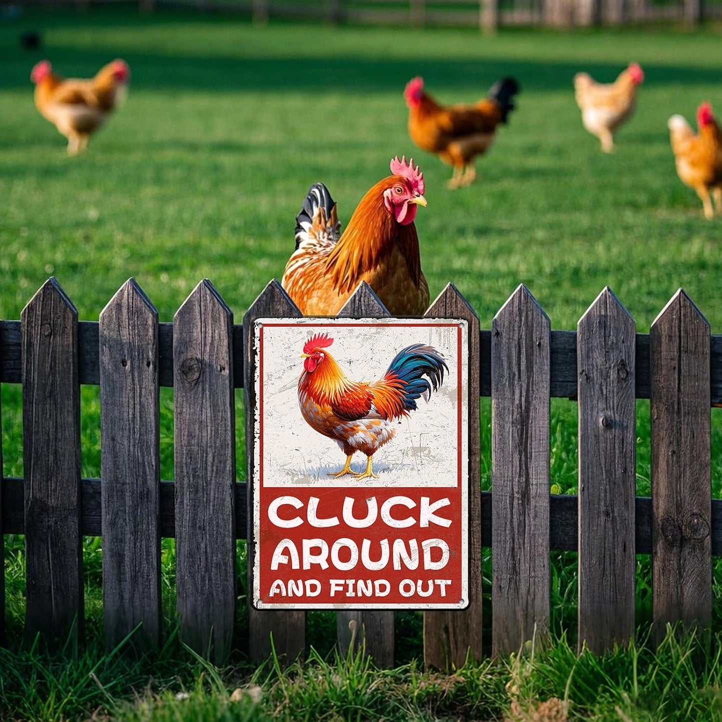 Cluck Around And Find Out Humorous Chicken Metal Tin Sign 12x16 Inch Farm Warning Poster Chicken Farm Tin Sign Home Kitchen Garden Cafe Office Shop Are Wall Decor