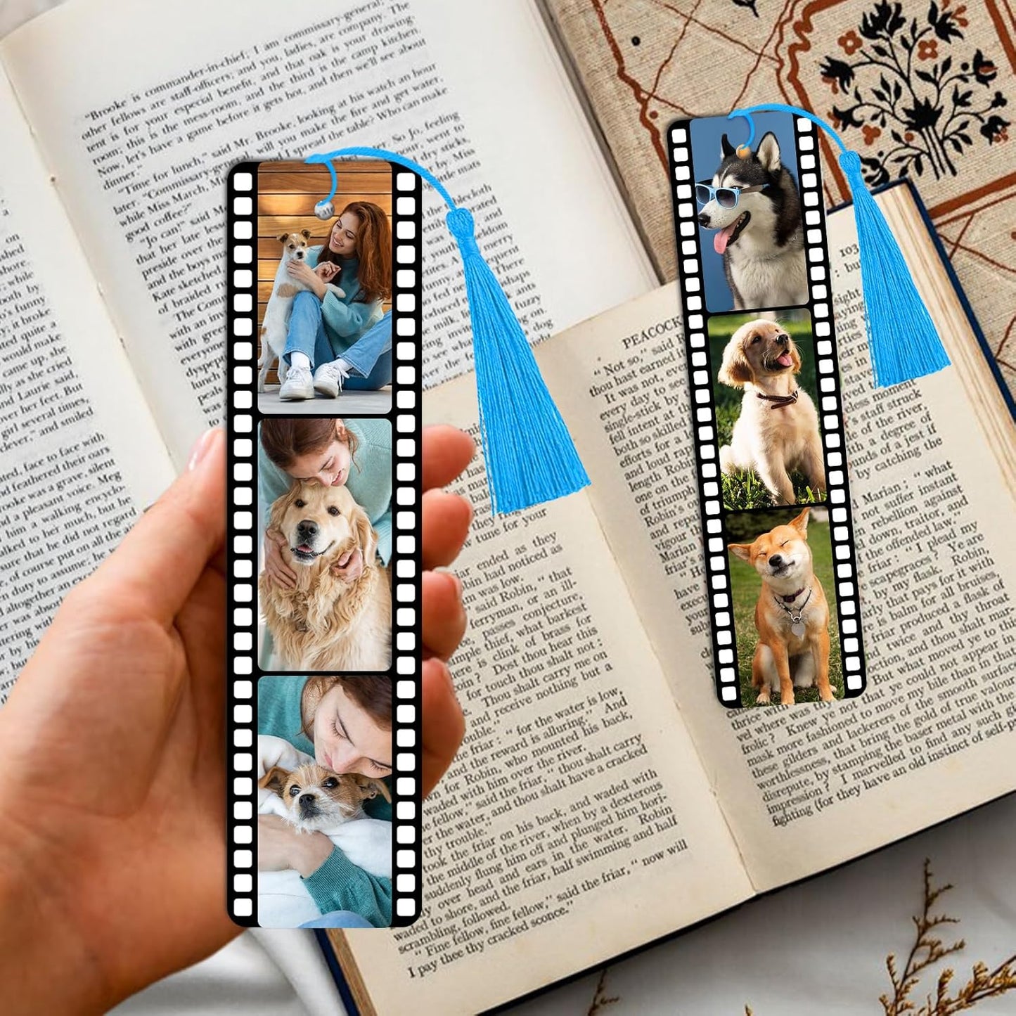 Personalized Bookmark with Picture Text Metal Custom Bookmarks with Tassel Double-Sided Custom Engraved Photo Color Bookmark for Book Lovers Kids Women Men Christmas Birthdays Valentine’s Day Gift