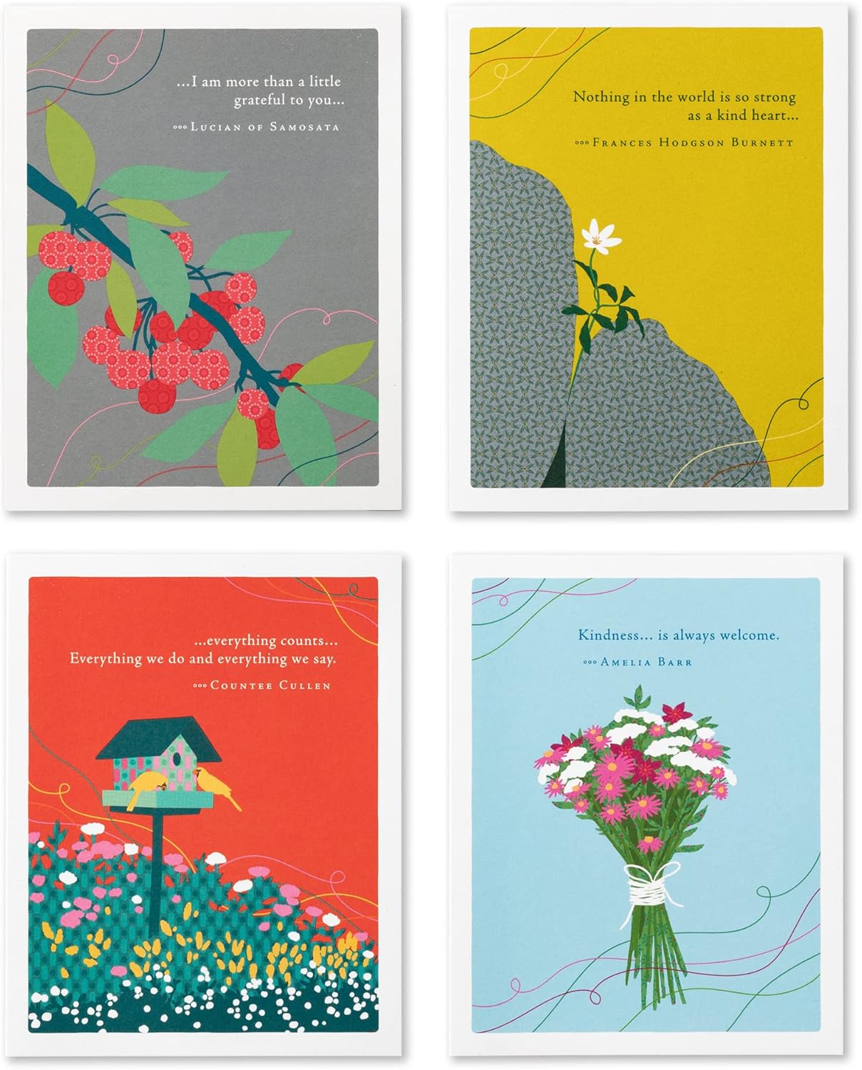 Compendium Positively Green 4-Pack of Thank You Cards – Blooms (Four Different Designs, One Card Each, with Envelopes)