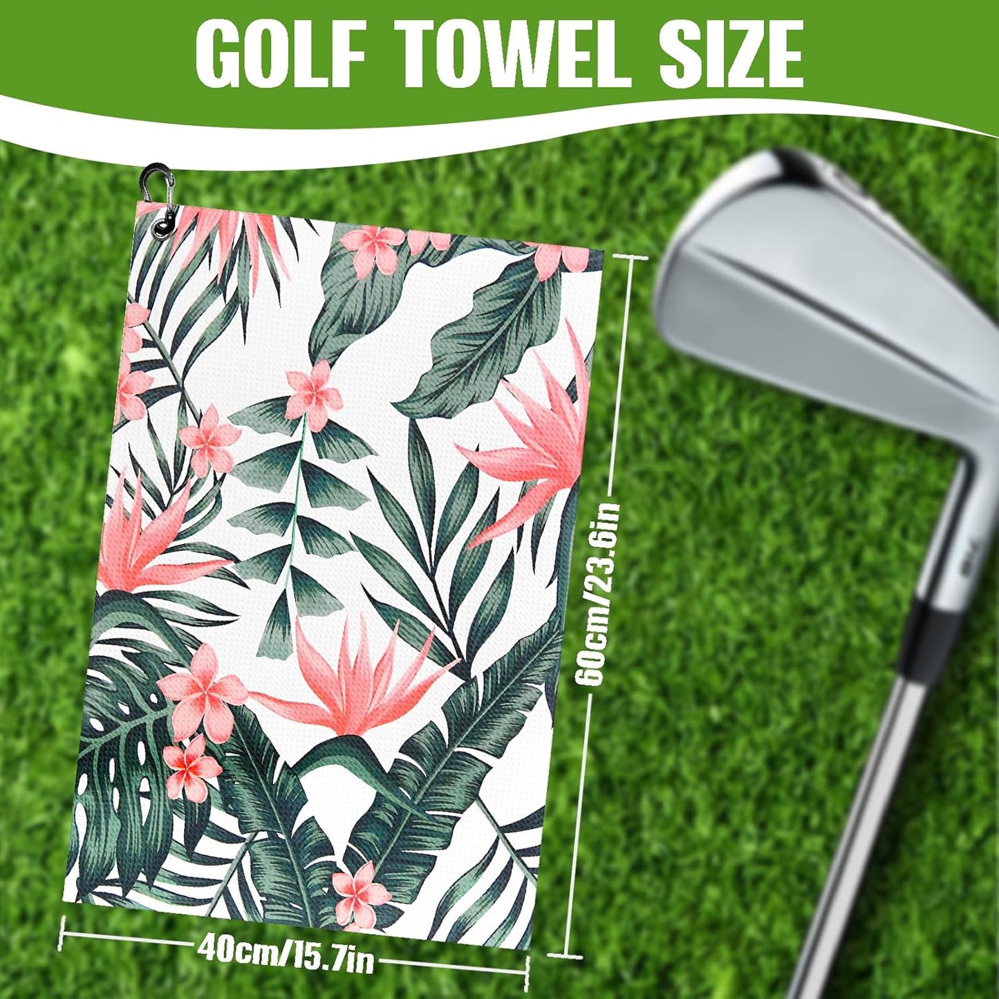Tropical Plants Golf Towel and Brush Set, Microfiber Waffle Golf Bag Towel with Clip, Golf Cleaning Kit for Men and Women, Leaves Golf Accessories for Golf Fan, Golf Lovers Golfers Retirement Gift