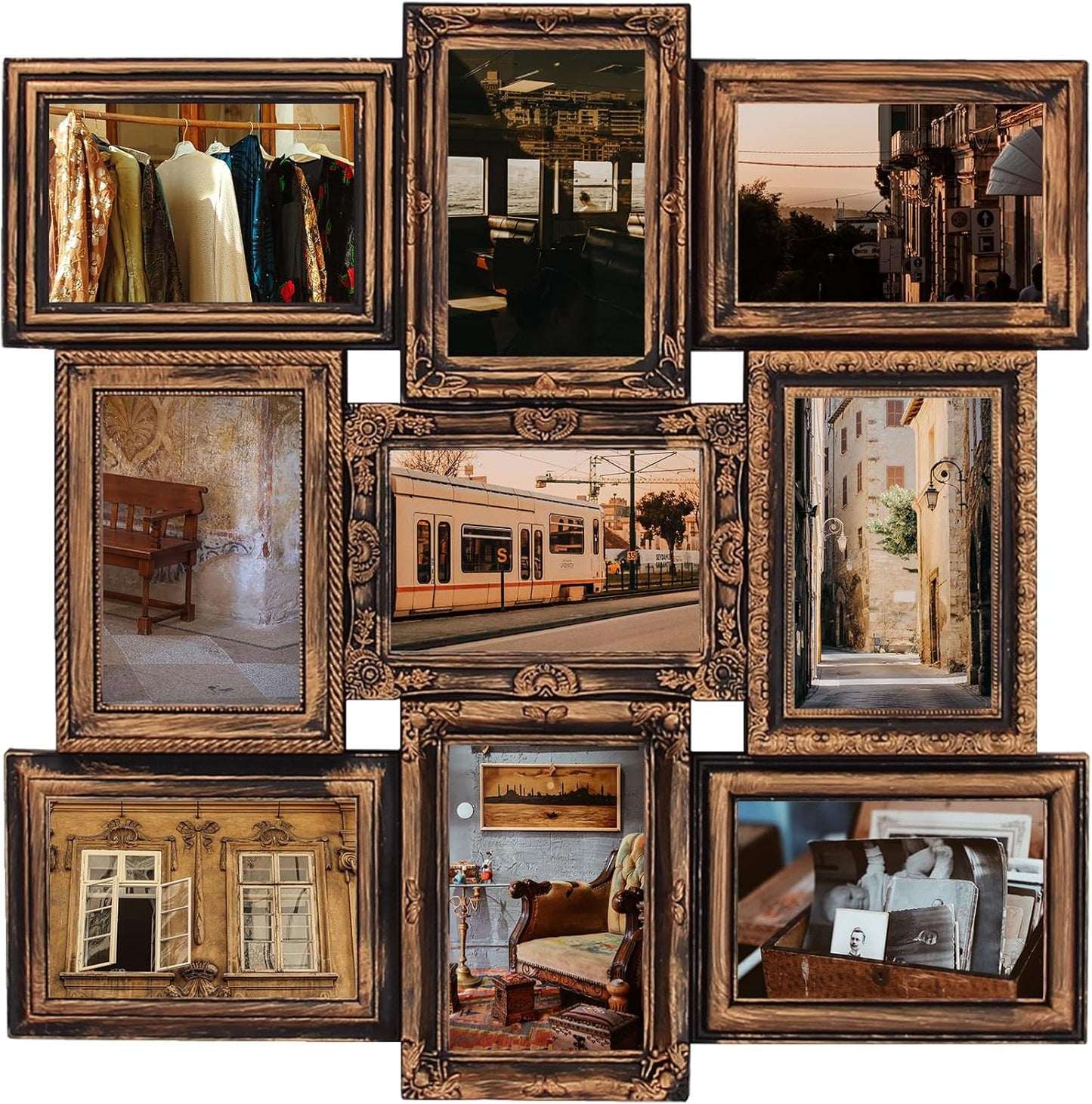 Jerry & Maggie - Photo Frame Picture Frame 20"X20" Bronze Curved Square Shape Photo Picture Frame Selfie Gallery Collage Wall Hanging For 6"x4" Photo - 9 Photo Sockets - Wall Mounting Design