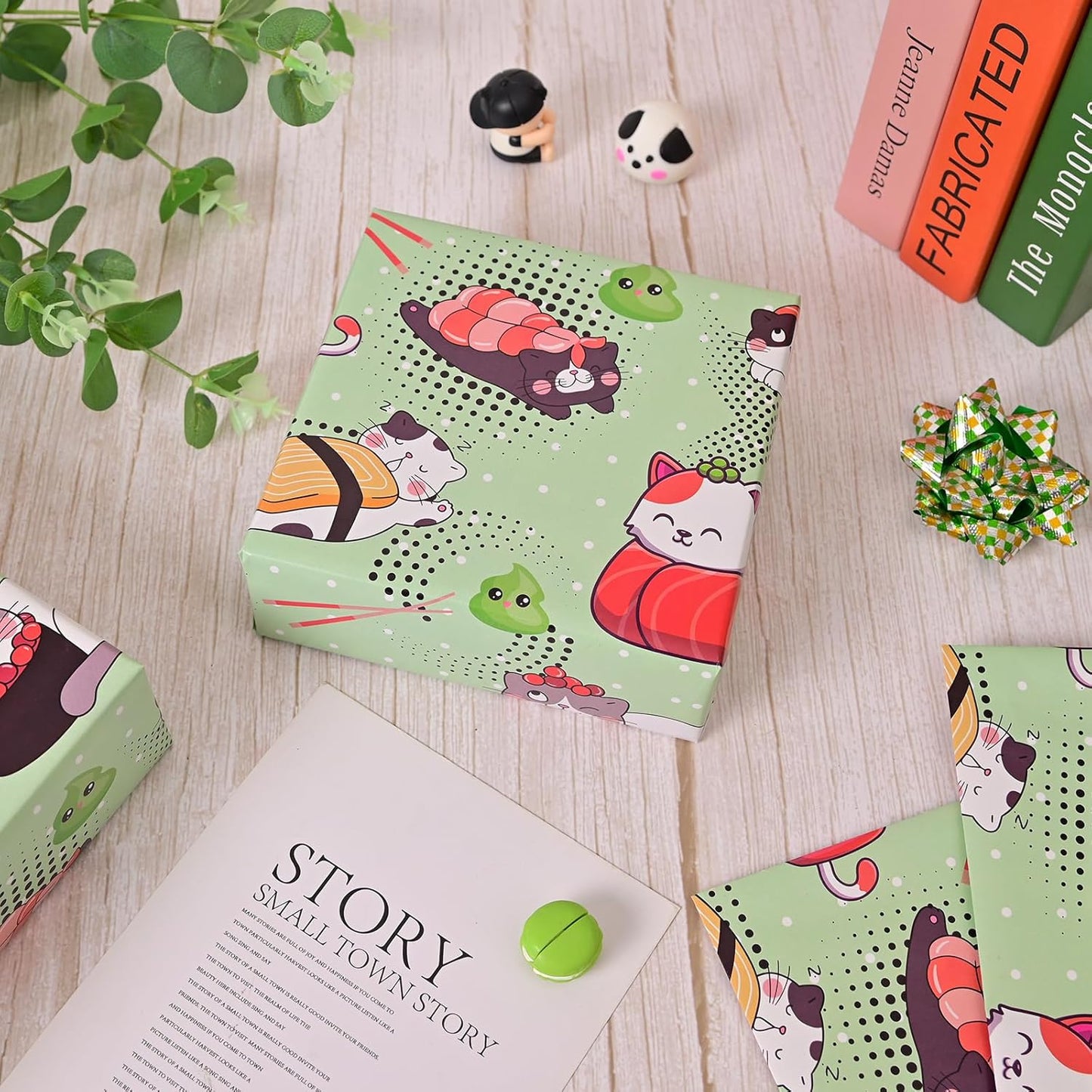 Vnaeem Kawaii Cat Wrapping Paper - Cute Sushi Cat - Japanese Gift Wrap for holiday birthday Pet Lovers - 20 X 28 Inches Per Sheet （6 Sheets)
