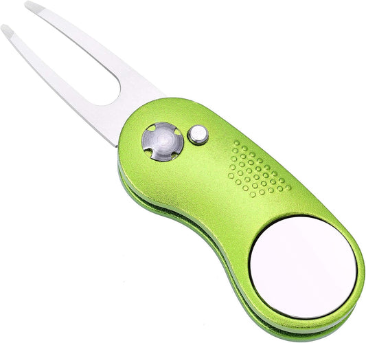Mile High Life Golf Divot Repair Tool, All Metal Foldable Divot Tool with Pop-up Button & Magnetic Ball Marker