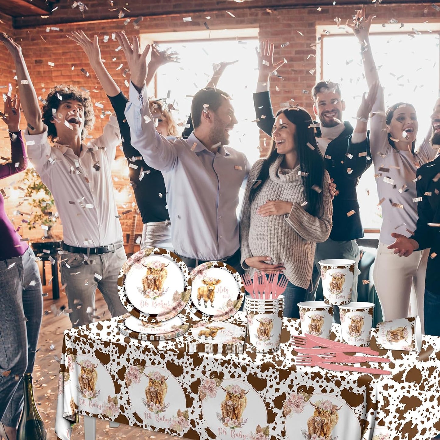 142Pcs Highland Cow Birthday Plates and Napkins,Highland Cow Baby Shower Decorations Western Theme Table Decorations for Baby Shower Party（20 Guests）