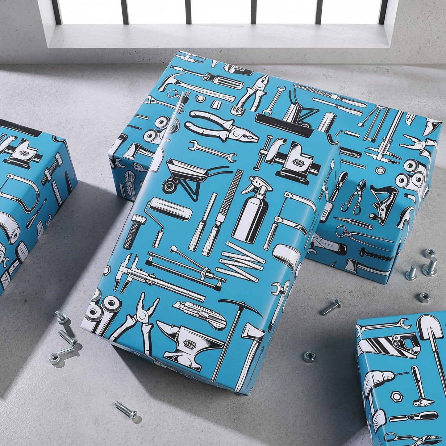 Tools Wrapping Paper Roll - Blue Handyman Wrench Gift Wrap,Toolbox Parties,Retirements,Workshops,17Inch x16.4Feet