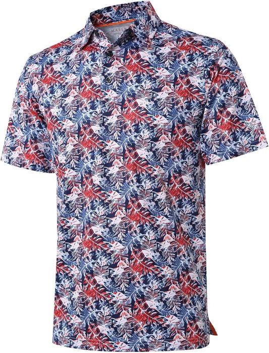 Golf Shirts for Men Dry Fit Short Sleeve Print Performance Moisture Wicking Polo Shirt