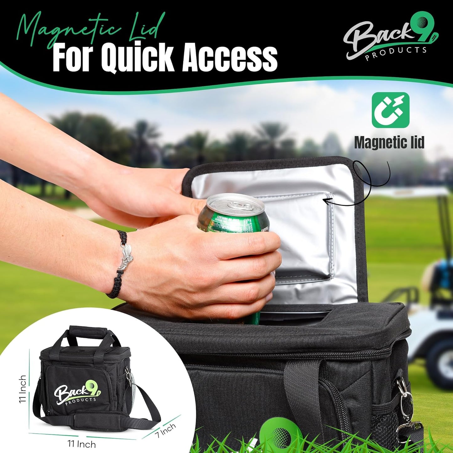 Back9Products Golf Cart Cooler Bag with Magnetic Lid - 12 Can Soft Sided Insulated Cooler, Leakproof & Waterproof - Portable Cooler for Push Carts, Work, Camping, Travel, Men & Womens Gifts