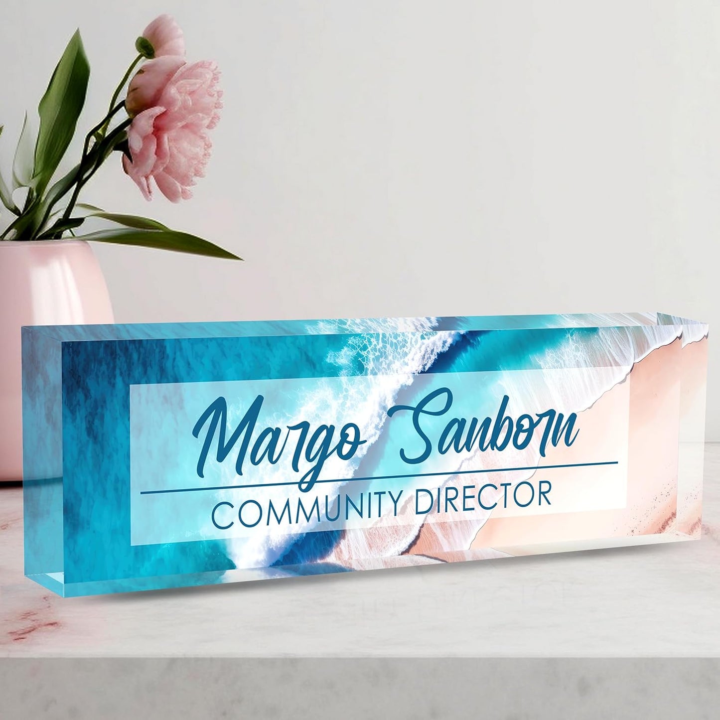 Custom Name Plate for Desk, Desk Name Plate Personalized Office Desk Decor for Women and Men, Employee Appreciation Gifts Office Gifts for Boss, Manager, Teacher, Nurse (Beach Walk)