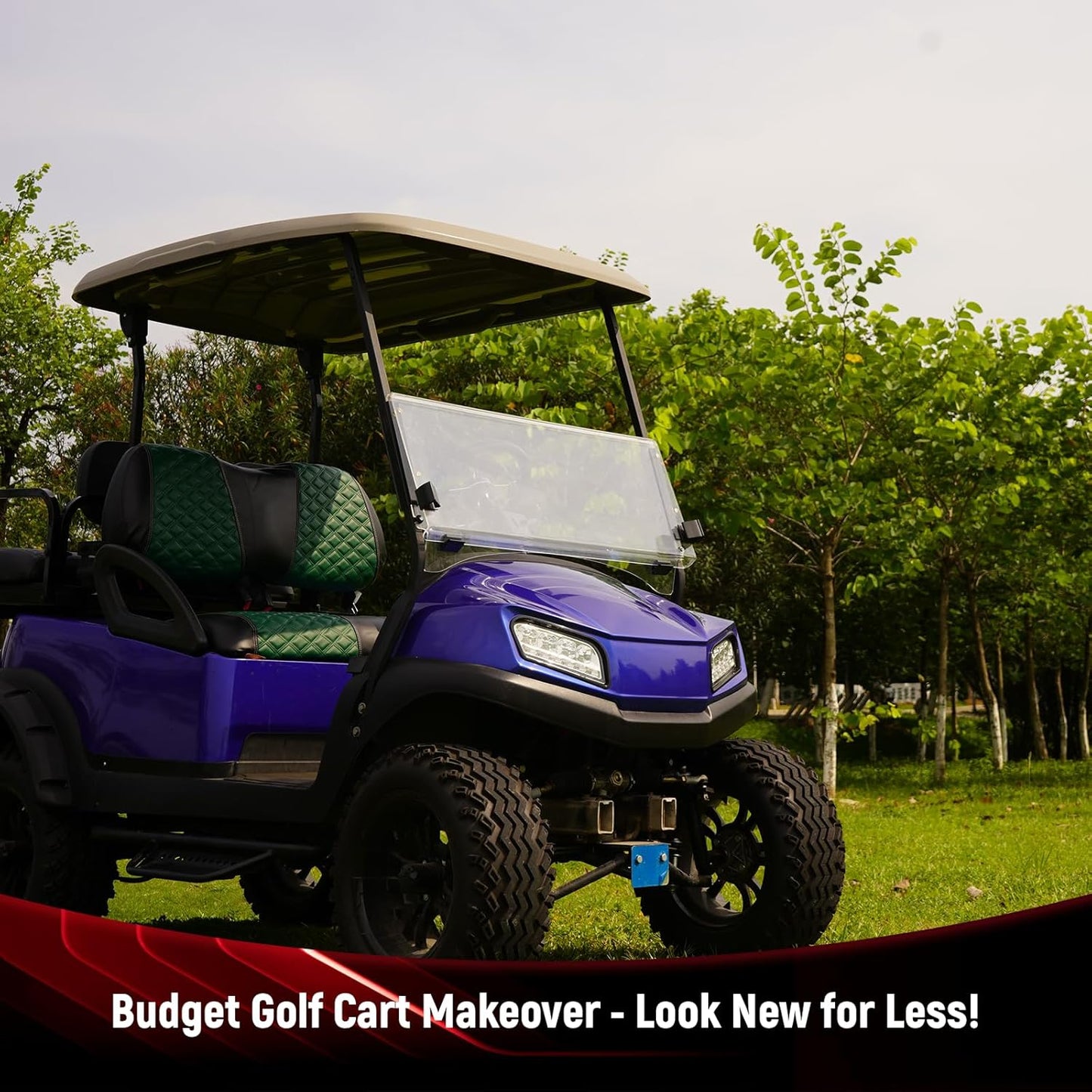 Golf Cart Seat Covers for Club Car Precedent/Onward/Tempo 2004+ Front OEM Universal Seat Cushion, Marine Grade Vinyl Leather Club Car Seat Covers/Easy to Install-Green (2PCS)